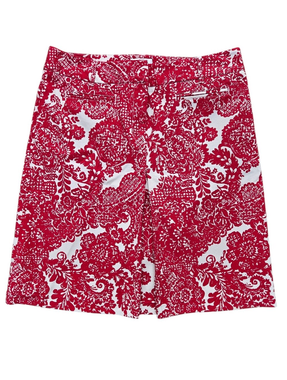 Talbots Skirt Womens Size 14 Red White Paisley Front Pleat Casual Stretch